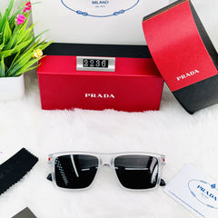 Prada 2236 Square Frame Sunglasses for Men – Premium UV Protection | Black & White