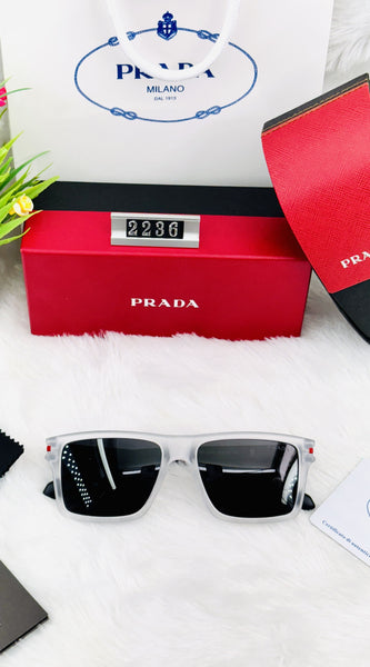 Prada 2236 Square Frame Sunglasses for Men – Premium UV Protection | Black & White