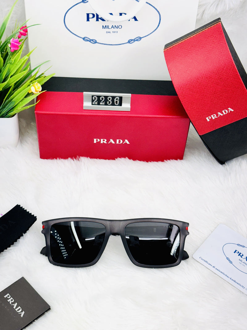 Prada 2236 Square Frame Sunglasses for Men – Premium UV Protection | Black & White