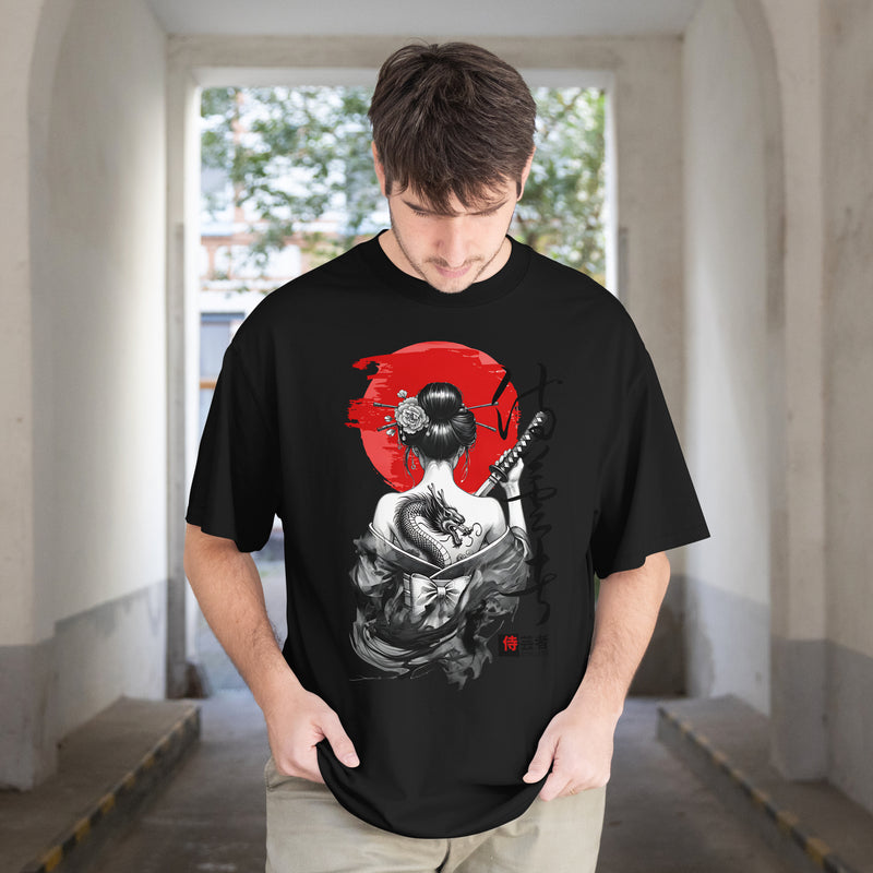 Premium Samurai Geisha Art T-Shirt – Oversized | 240 GSM | 100% Cotton | HD Print | Zero Shrink