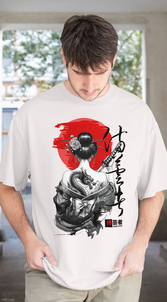 Premium Samurai Geisha Art T-Shirt – Oversized | 240 GSM | 100% Cotton | HD Print | Zero Shrink