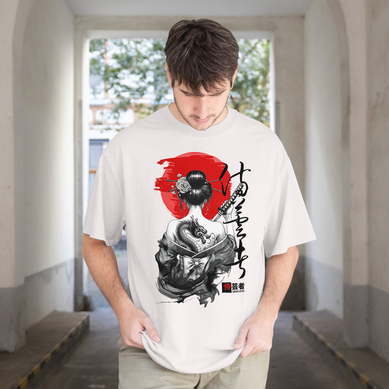 Premium Samurai Geisha Art T-Shirt – Oversized | 240 GSM | 100% Cotton | HD Print | Zero Shrink
