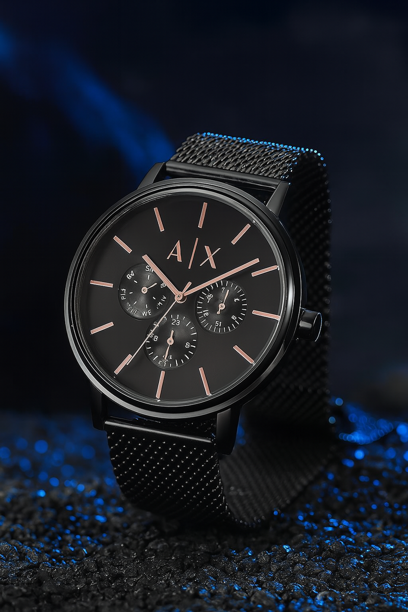 Luxury Chronograph Black Mesh Men's Watch | Timeless Elegance & Modern Style