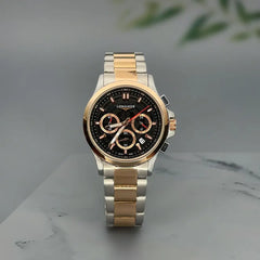 Longines Men’s Two-Tone Chronograph Watch with Black Dial and Rose Gold Accents