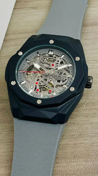 Luxury Skeleton Automatic Watch with Rubber Strap – Hublot Genève Style