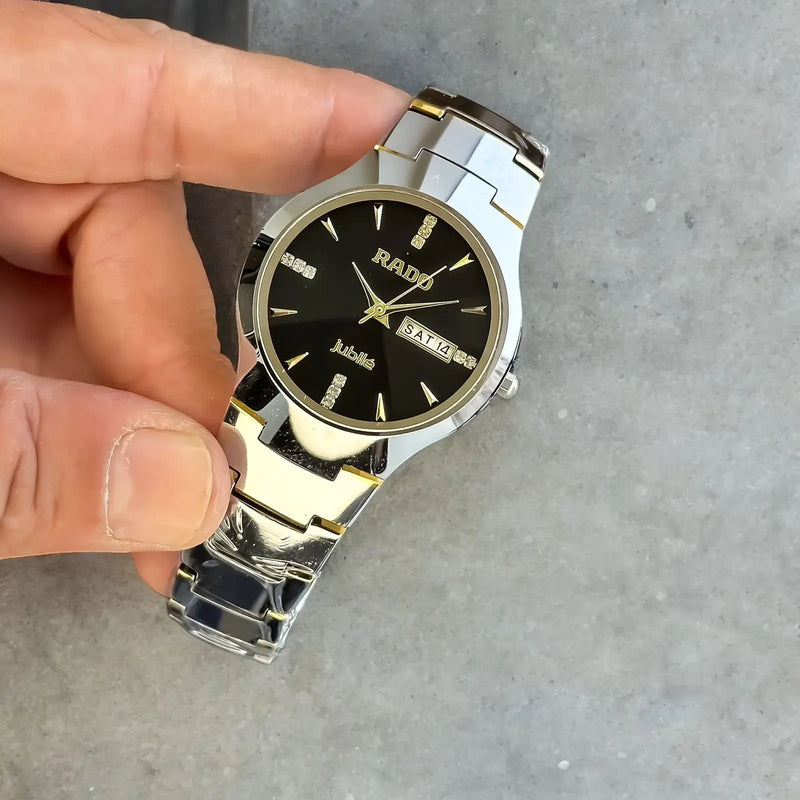 Elegant Rado Jubile Black Dial Men’s Watch – Stainless Steel with Day & Date Display