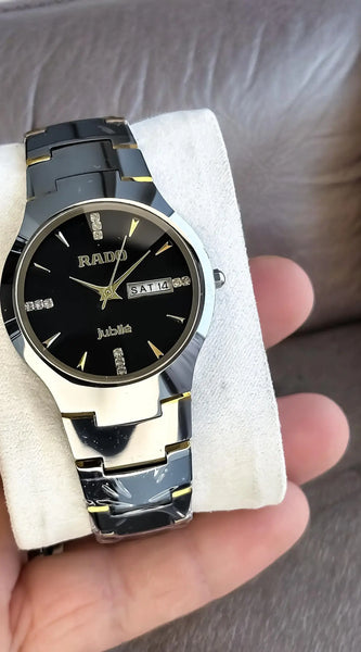 Elegant Rado Jubile Black Dial Men’s Watch – Stainless Steel with Day & Date Display