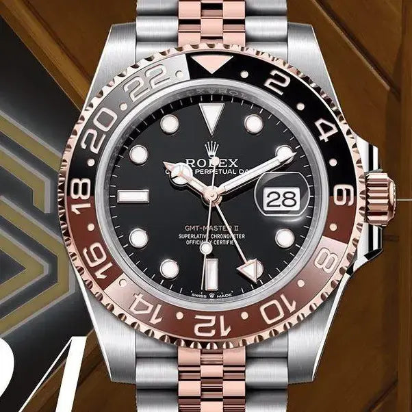 Luxury ROLEX GMT-Master II Men's Watch | Two-Tone Black & Rose Gold Bezel