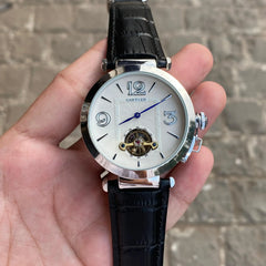 Luxury Mechanical Tourbillon Wristwatch – Elegant Leather Strap | Classic Skeleton Dial Design
