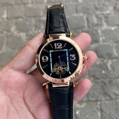 Luxury Mechanical Tourbillon Wristwatch – Elegant Leather Strap | Classic Skeleton Dial Design