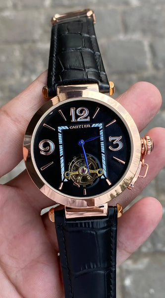 Luxury Mechanical Tourbillon Wristwatch – Elegant Leather Strap | Classic Skeleton Dial Design