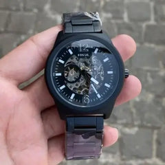 Stylish Automatic Skeleton Dial Men's Black Wrist Watch | Luxury Mechanical Look