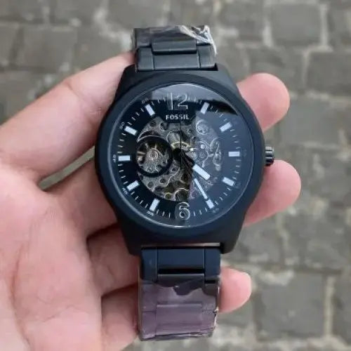 Stylish Automatic Skeleton Dial Men's Black Wrist Watch | Luxury Mechanical Look