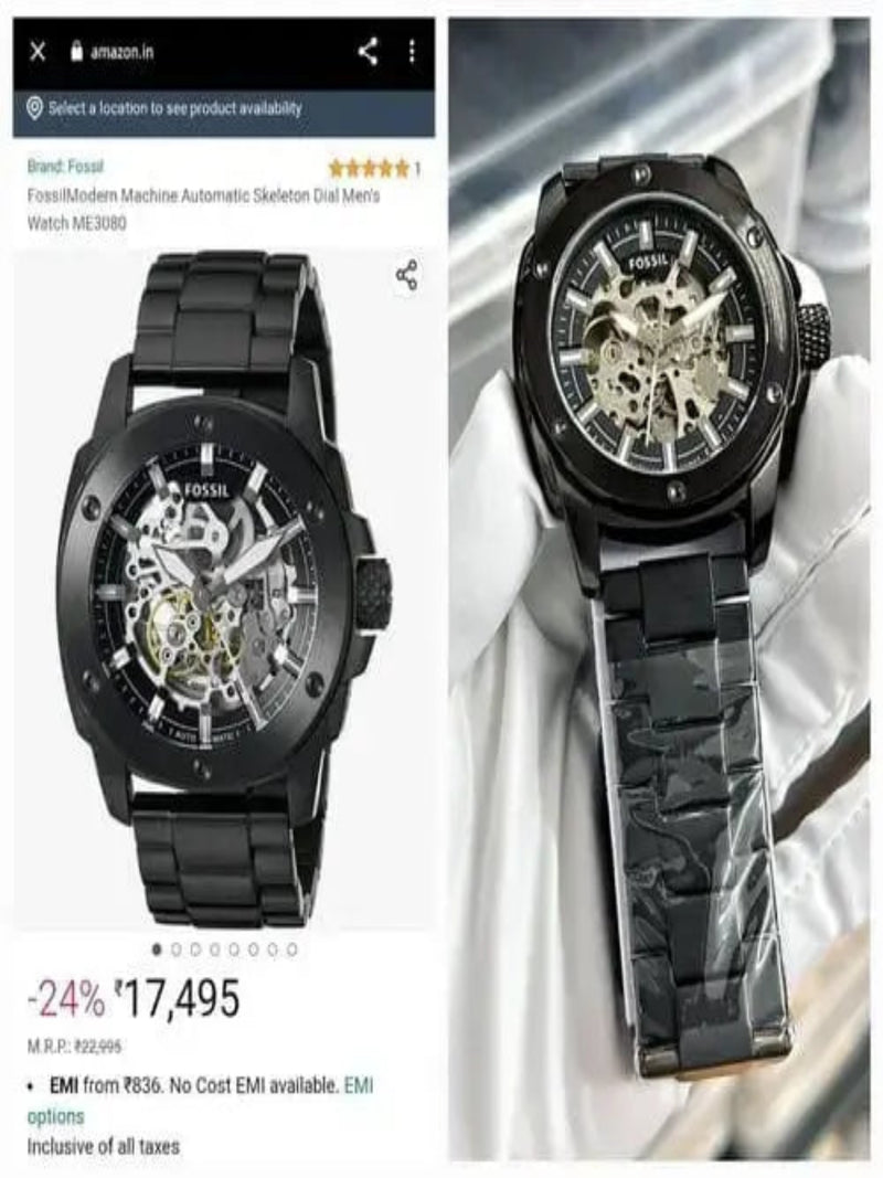 Stylish Automatic Skeleton Dial Men's Black Wrist Watch | Luxury Mechanical Look