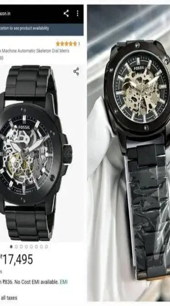 Stylish Automatic Skeleton Dial Men's Black Wrist Watch | Luxury Mechanical Look