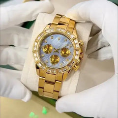 Luxury Rainbow Bezel Chronograph Watch – Premium Diamond Dial | Men's Stainless Steel & Gold Options