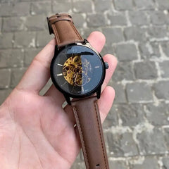 Elegant Skeleton Dial Leather Strap Men's Wristwatch – Classic Automatic Design