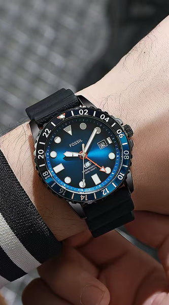 Men's Sport Diver Watch with Blue Dial | Premium Waterproof Look | Rubber Strap Edition