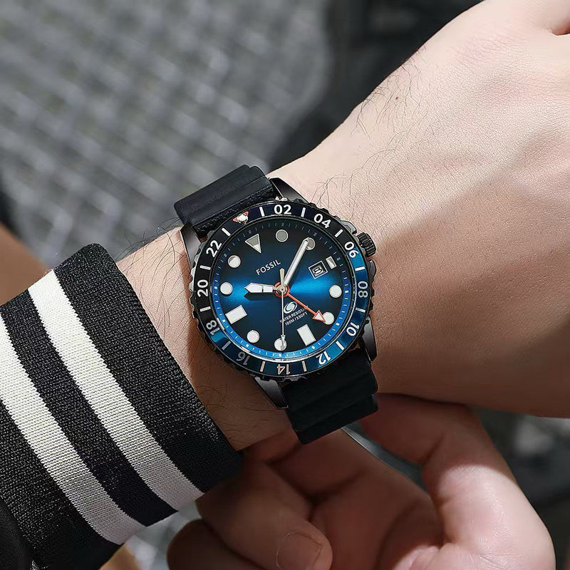 Men's Sport Diver Watch with Blue Dial | Premium Waterproof Look | Rubber Strap Edition